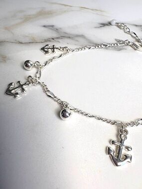 Avon Anchor Charm Anklet Silver Tone Nautical “Set Sail” Bracelet NIB 9 inch
